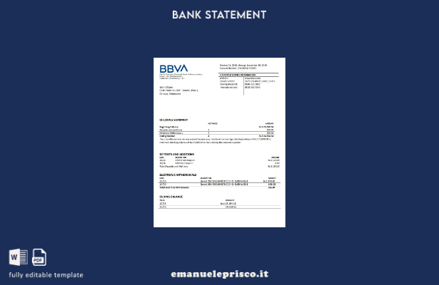 modello word di estratto conto BBVA Venezuela in stile verificato